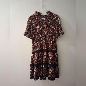 Floral Black Short-Sleeve Tiered Dress